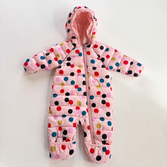 Hanna Andersson Polka Dot One Piece Poly Insulated Full Zip Snowsuit Pink 3-6m - Picture 1 of 15